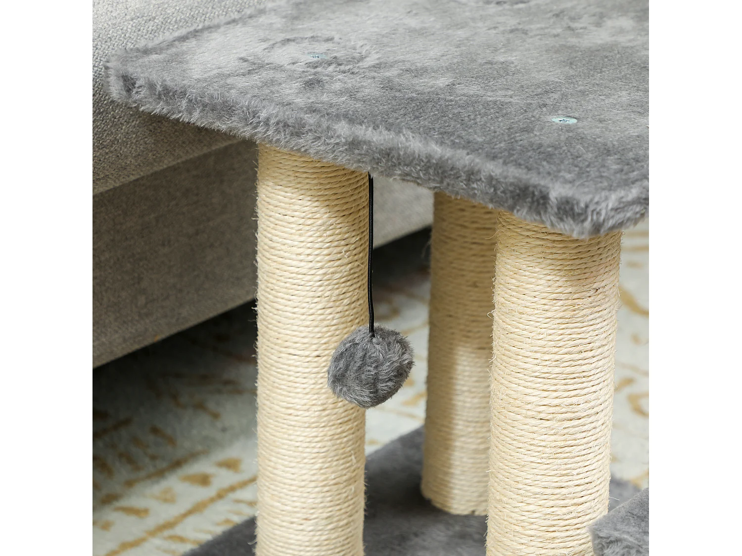 Scaletta per cani e gatti a 3 scalini in peluche e sisal grigio