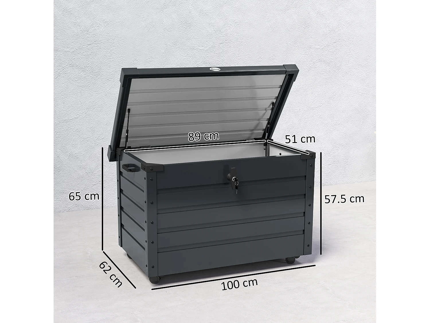 Baule da esterno da 295l in acciaio zincato grigio scuro 2 maniglie