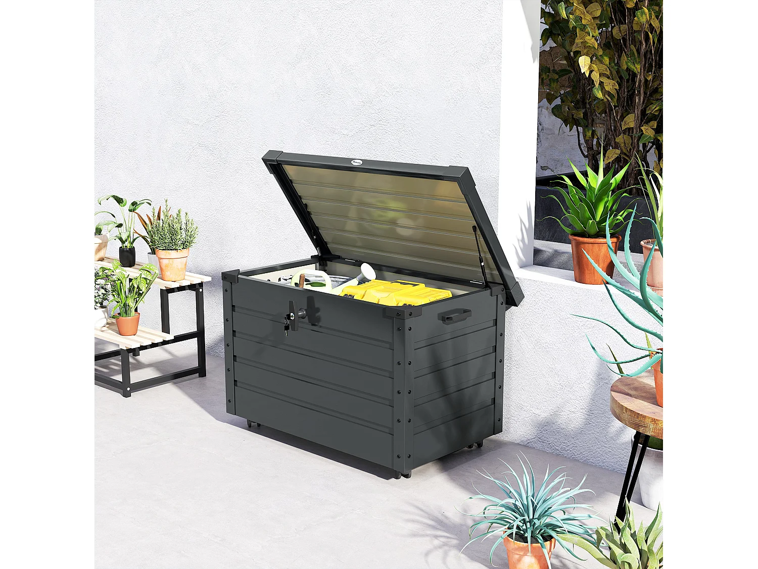 Baule da esterno da 295l in acciaio zincato grigio scuro 2 maniglie