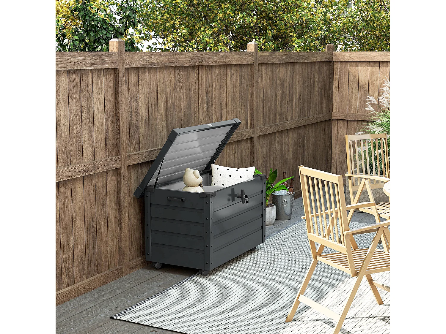 Baule da esterno da 295l in acciaio zincato grigio scuro 2 maniglie