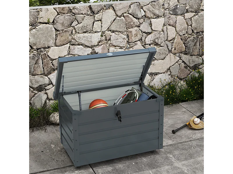 Baule da esterno da 295l in acciaio zincato grigio scuro 2 maniglie