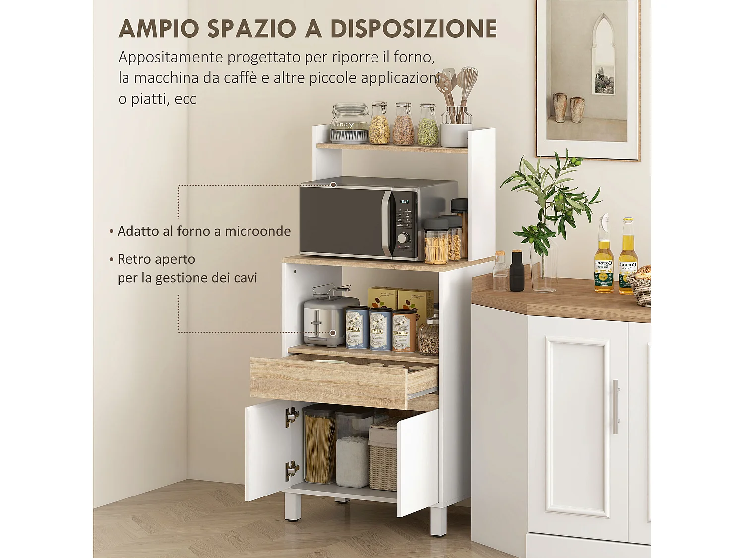 Mobile microonde con armadietto a 2 ante soft close
