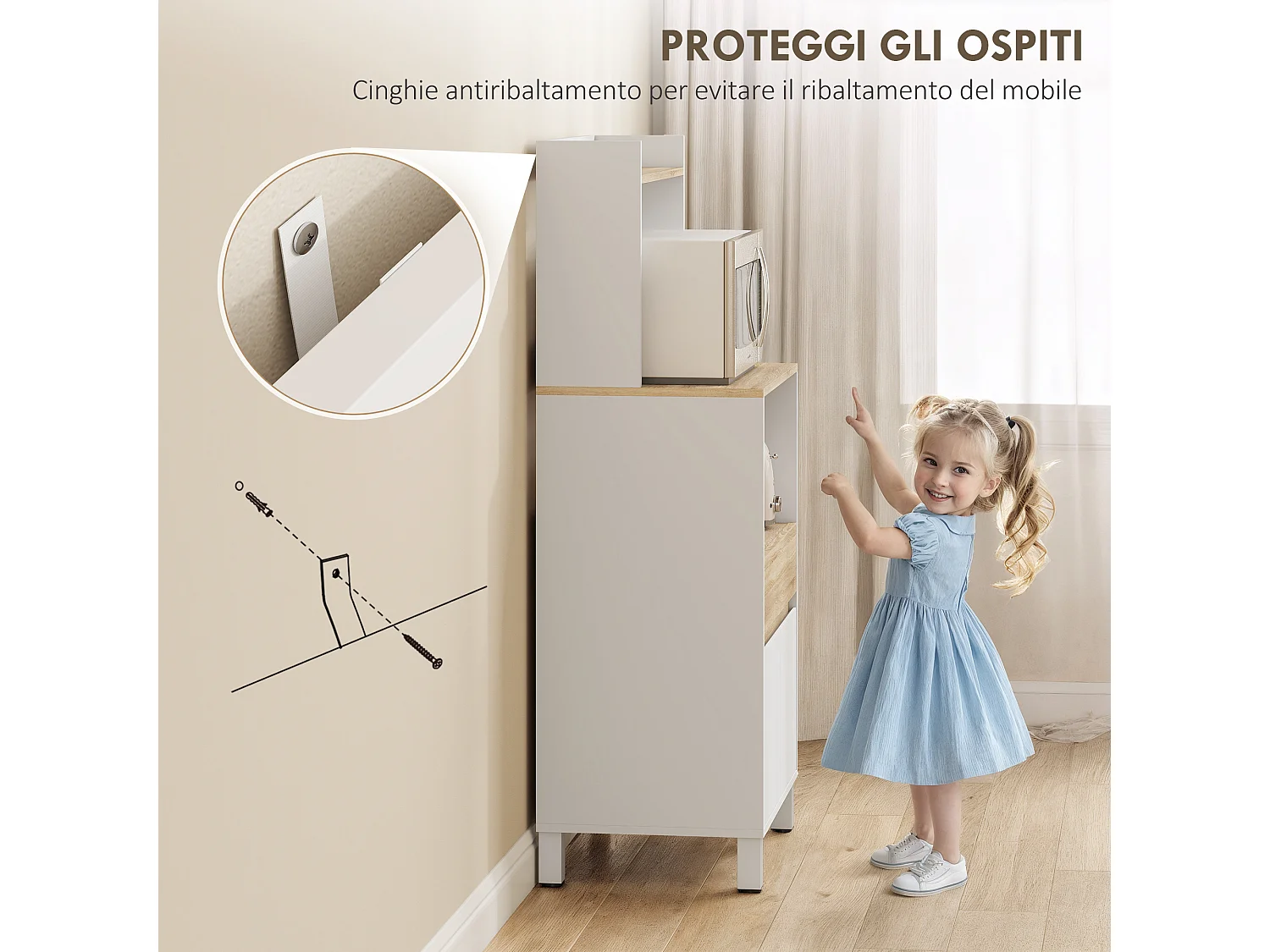 Mobile microonde con armadietto a 2 ante soft close