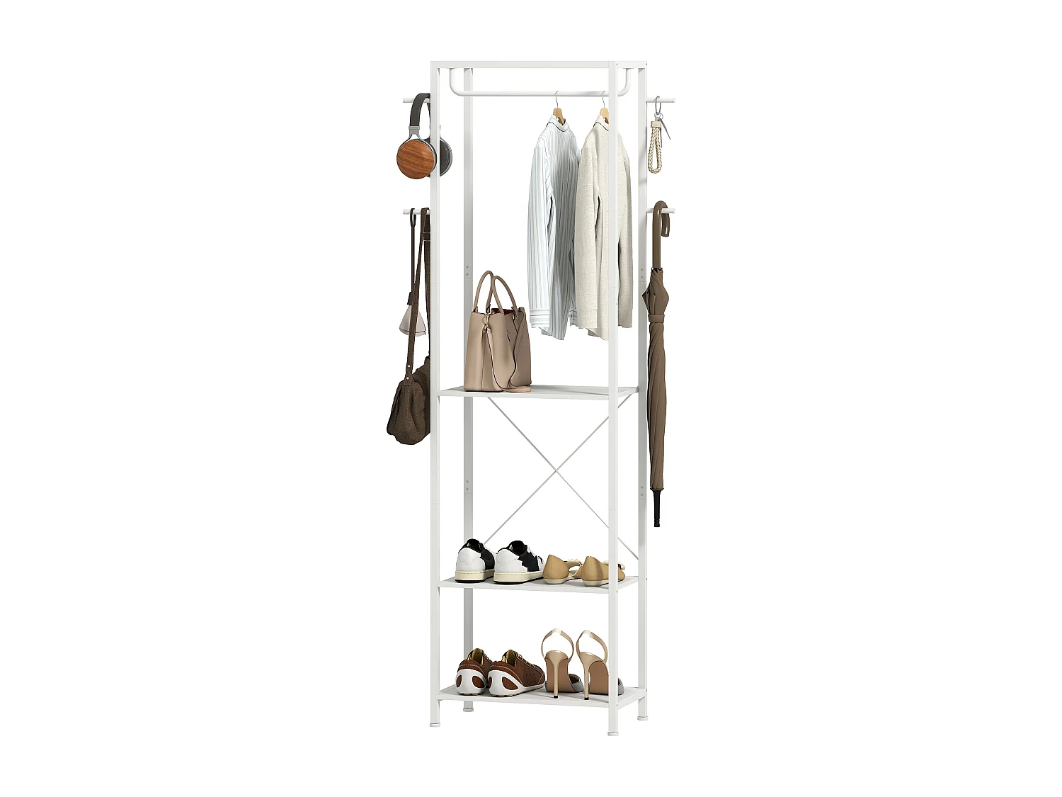 Appendiabiti da ingresso con scarpiera, attaccapanni con barra appendi abiti