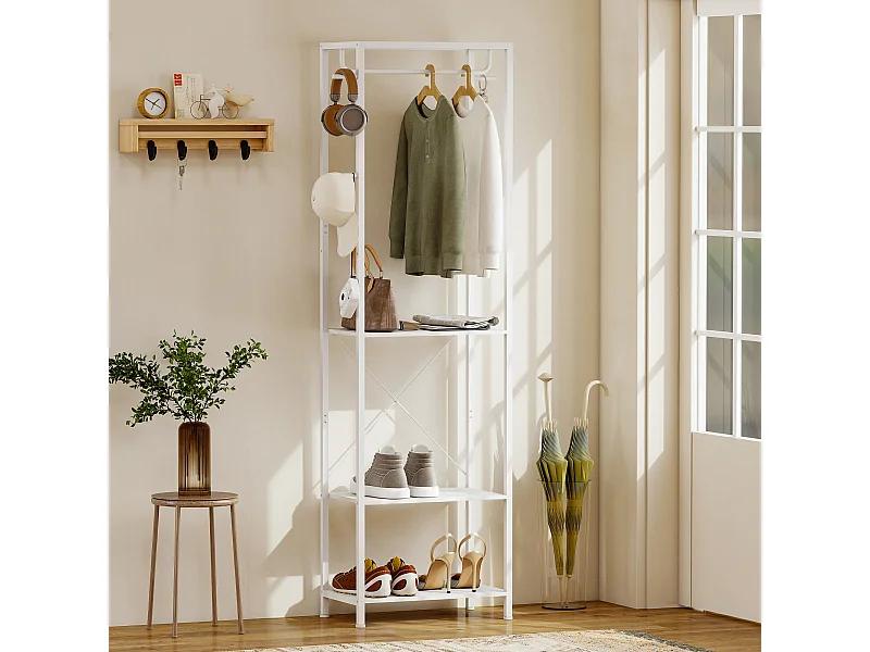 Appendiabiti da ingresso con scarpiera, attaccapanni con barra appendi abiti