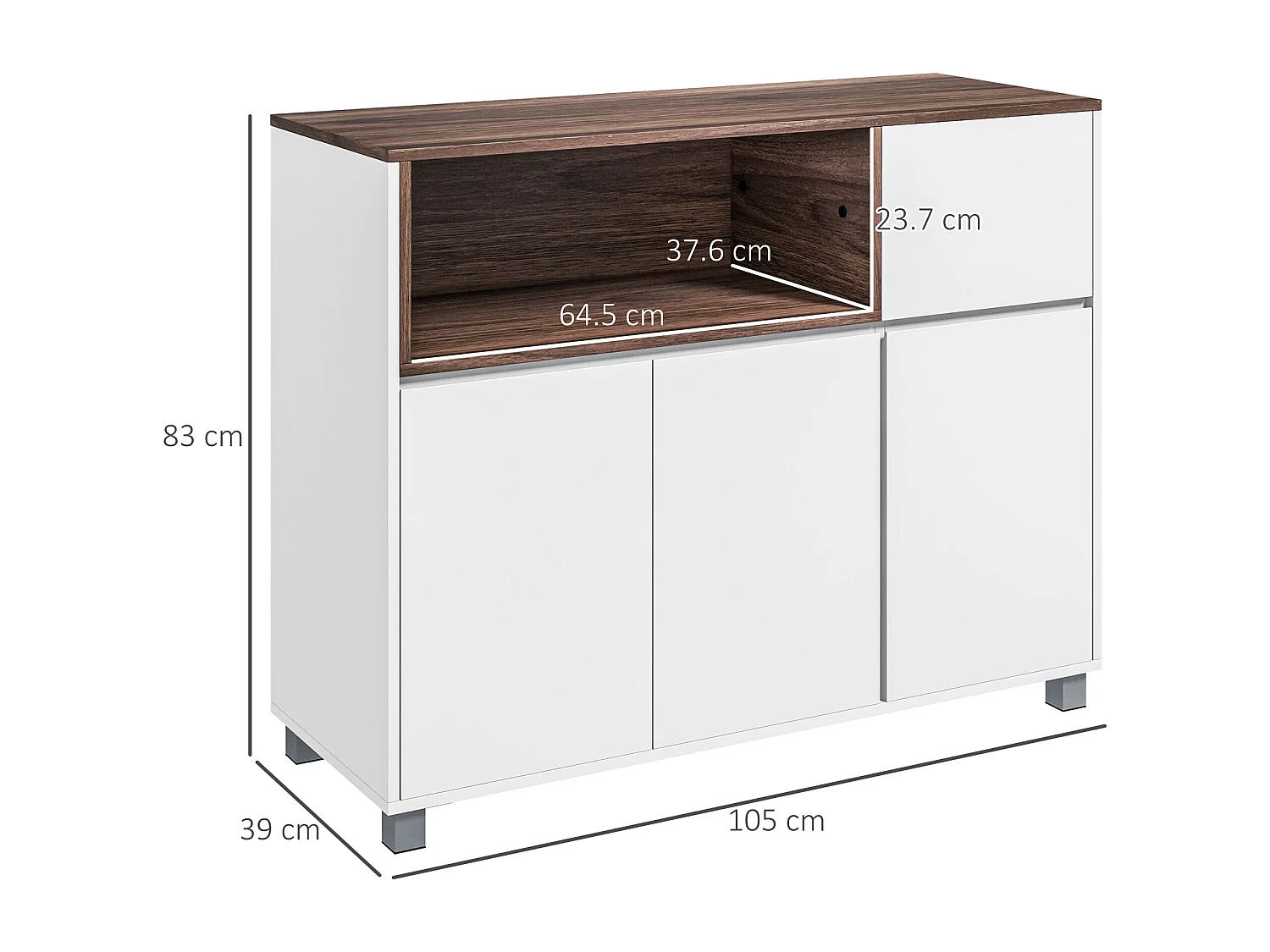 Mobile cucina con armadietti e cassetto in legno bianco