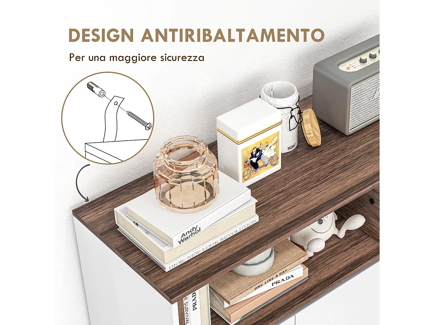Mobile cucina con armadietti e cassetto in legno bianco
