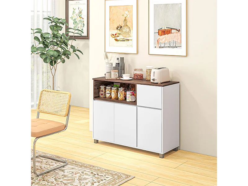 Mobile cucina con armadietti e cassetto in legno bianco