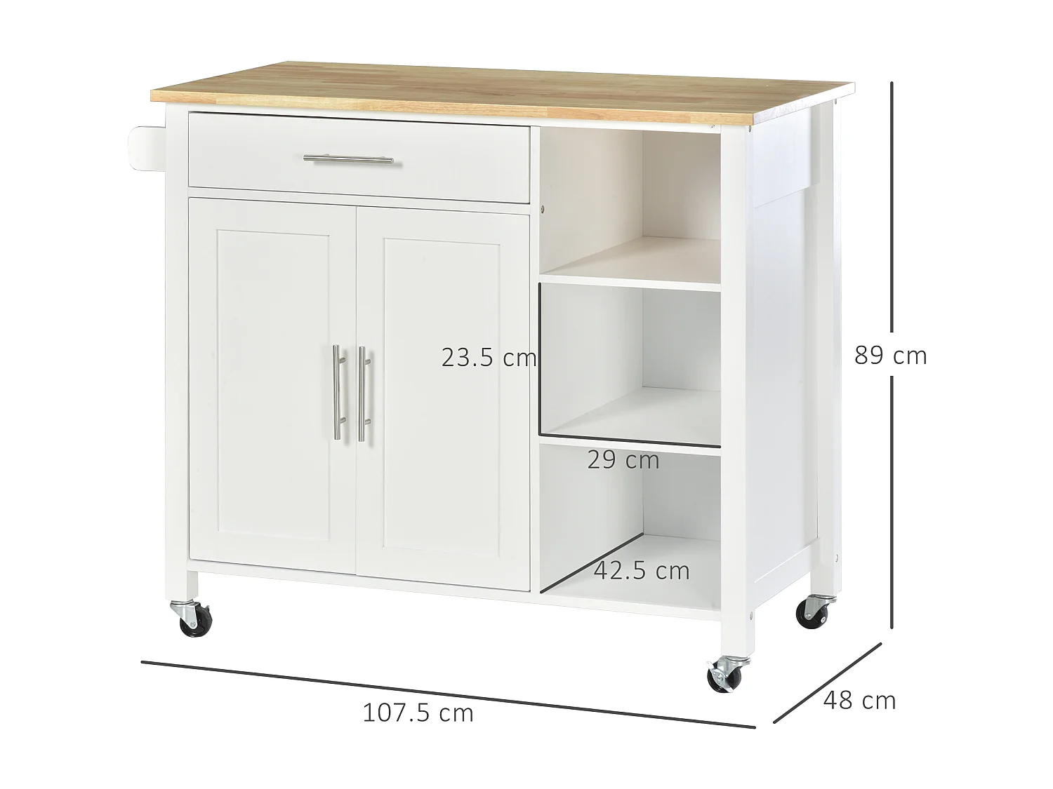 Carrello con ruote salvaspazio, penisola cucina in legno massiccio