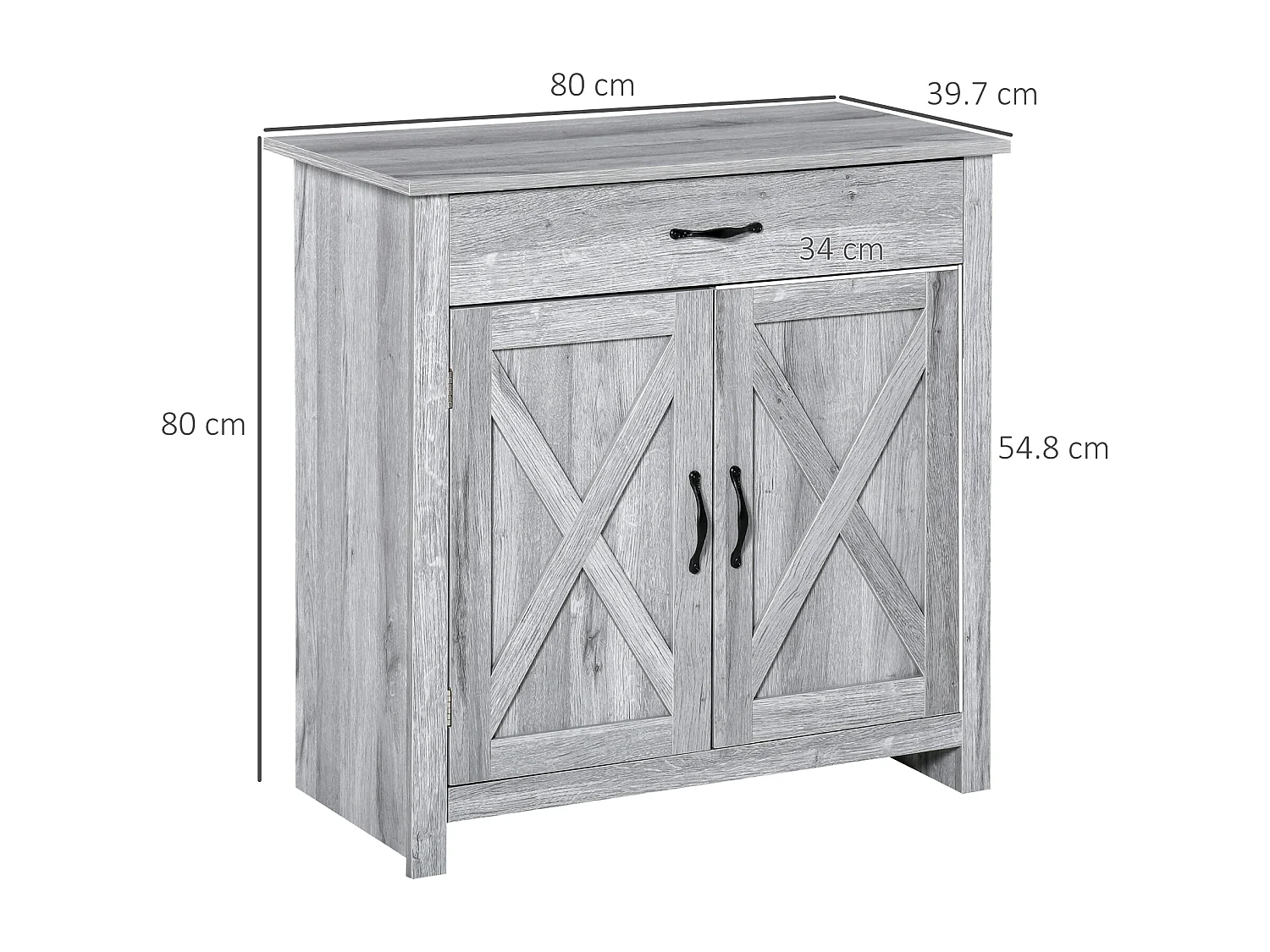 Credenza cucina stile country con cassetto e armadietto 2 ante grigio