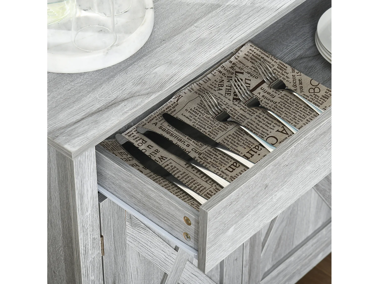 Credenza cucina stile country con cassetto e armadietto 2 ante grigio