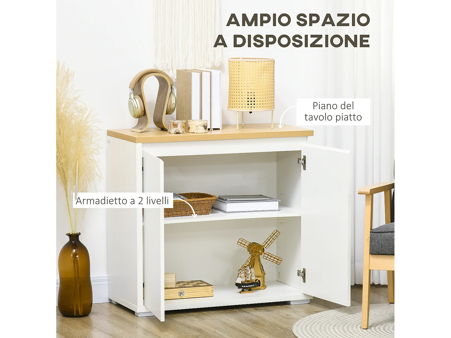 Mobile multiuso con armadietto a 2 livelli in truciolato