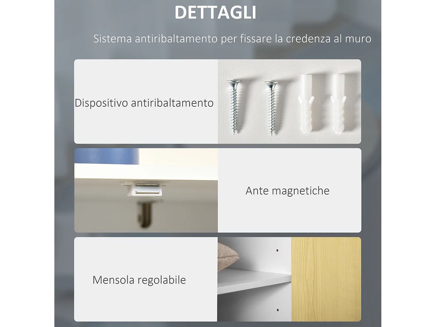 Credenza moderna in legno mobiletto multiuso con ripiani per soggiorno