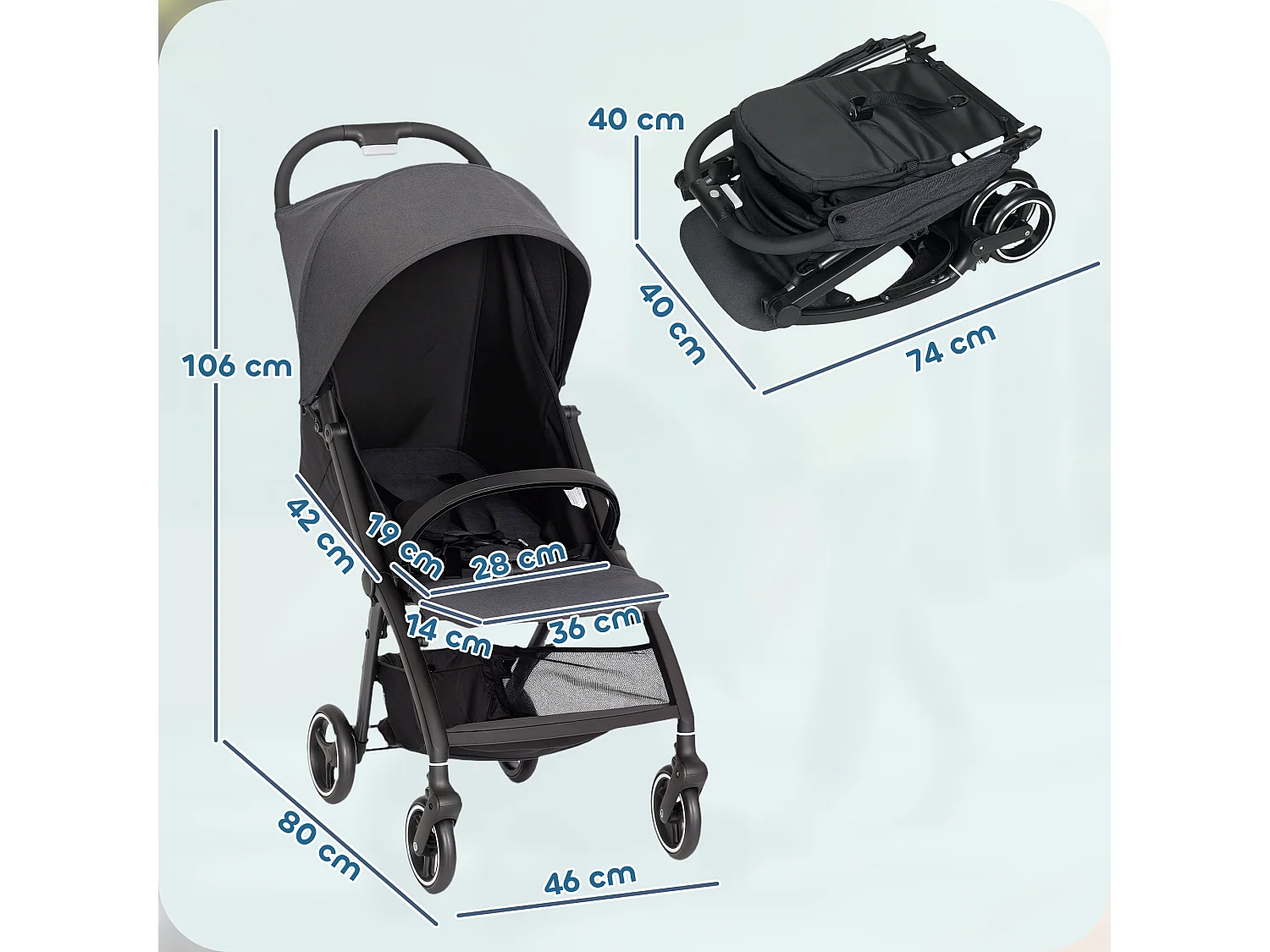 Passeggino per bambini pieghevole con schienale regolabile grigio