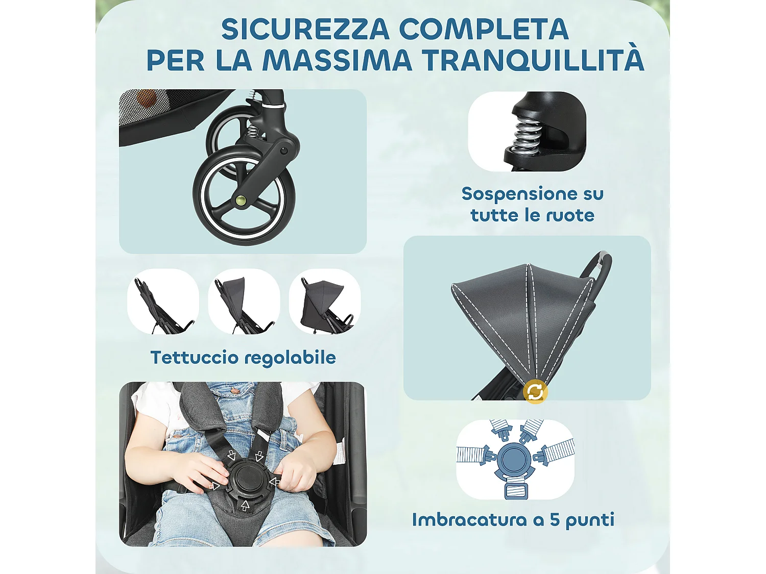 Passeggino per bambini pieghevole con schienale regolabile grigio