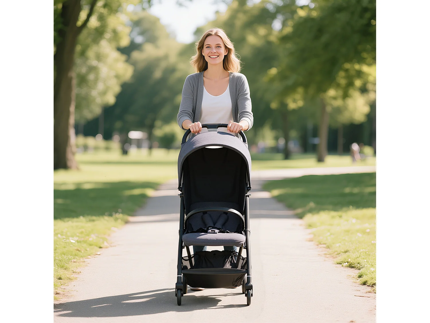 Passeggino per bambini pieghevole con schienale regolabile grigio