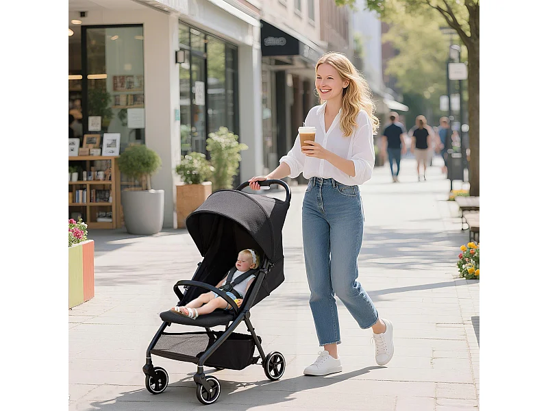 Passeggino per bambini pieghevole con schienale regolabile grigio