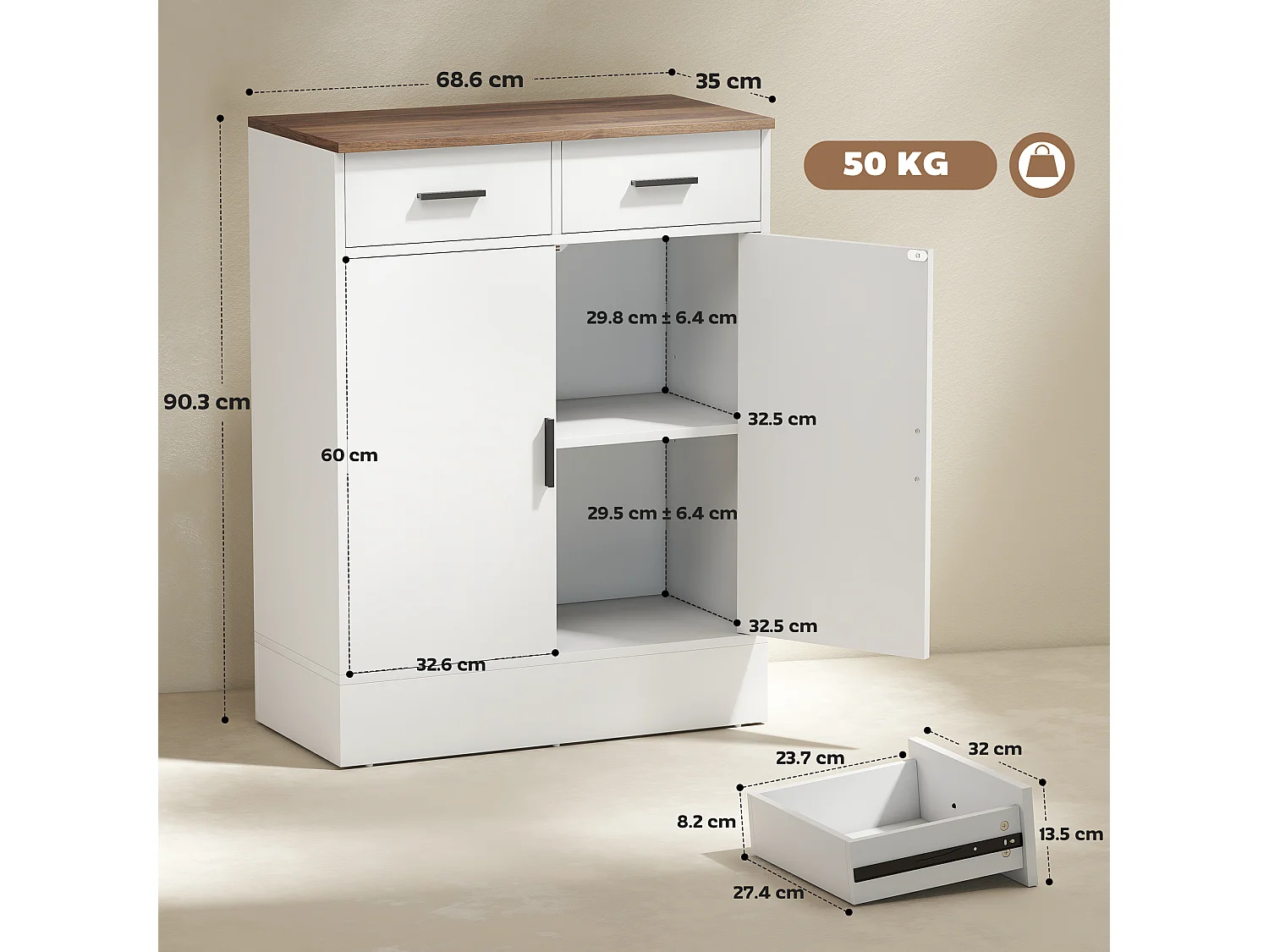 Credenza cucina con 2 cassetti e armadietto 2 ante mobile cucina moderno