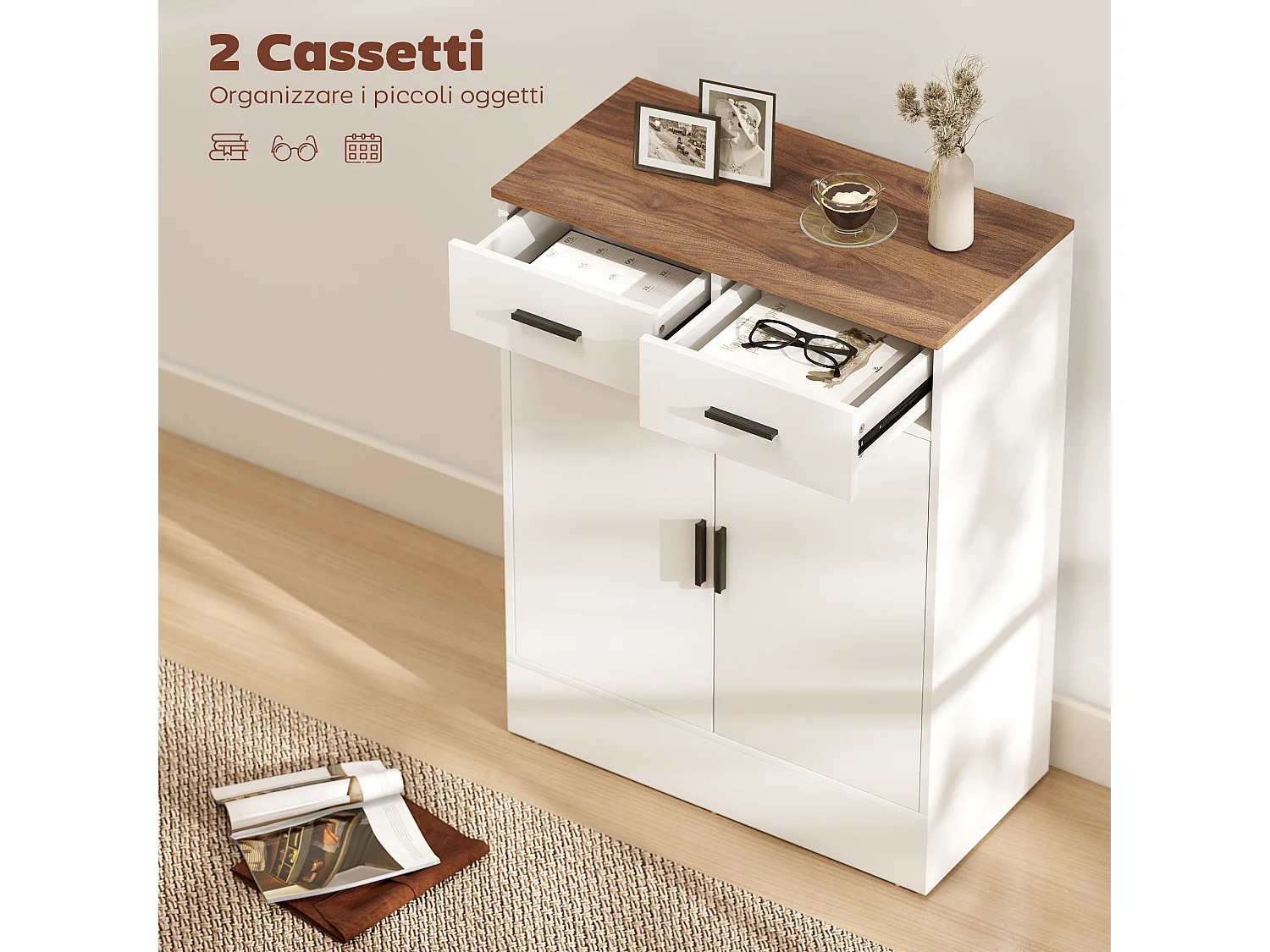 Credenza cucina con 2 cassetti e armadietto 2 ante mobile cucina moderno