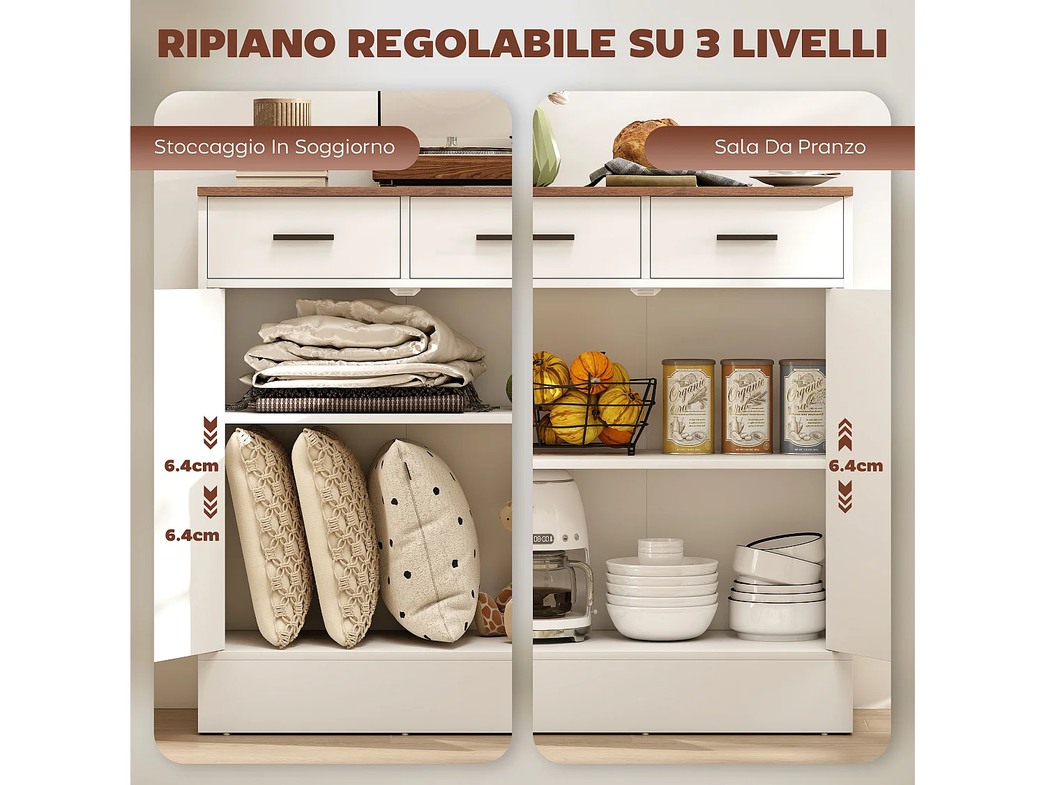 Credenza cucina con 2 cassetti e armadietto 2 ante mobile cucina moderno