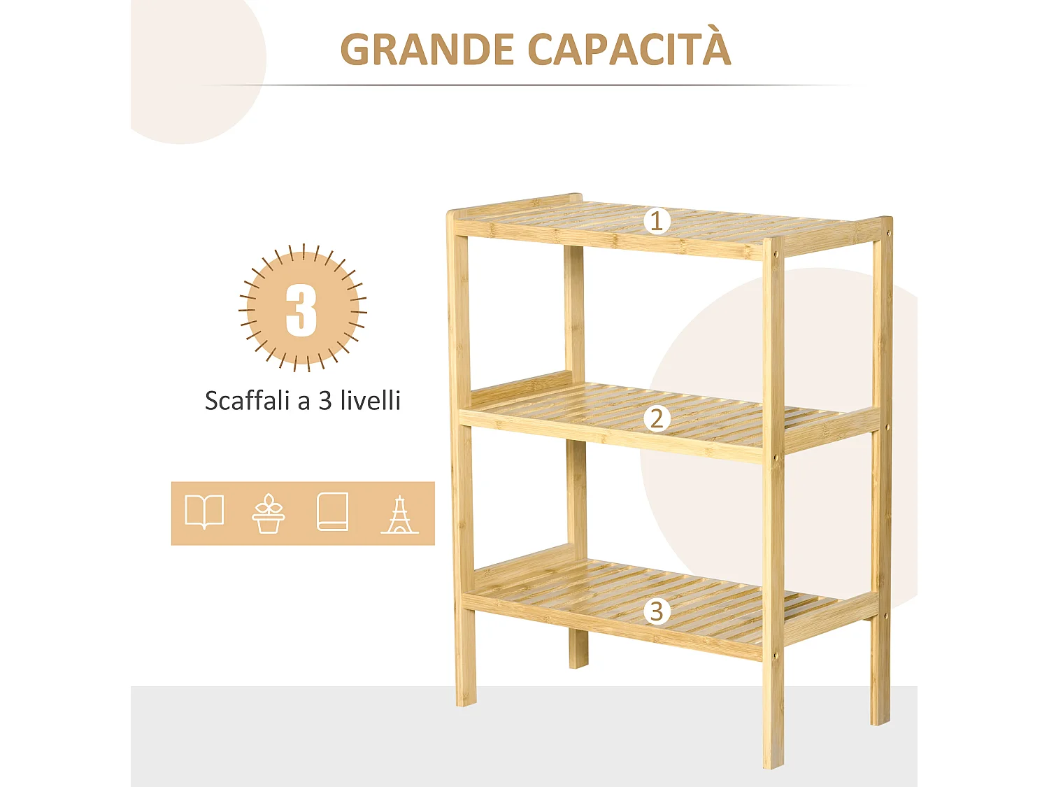 Scaffale multiuso a 3 ripiani salvaspazio in bambù mensola per bagno
