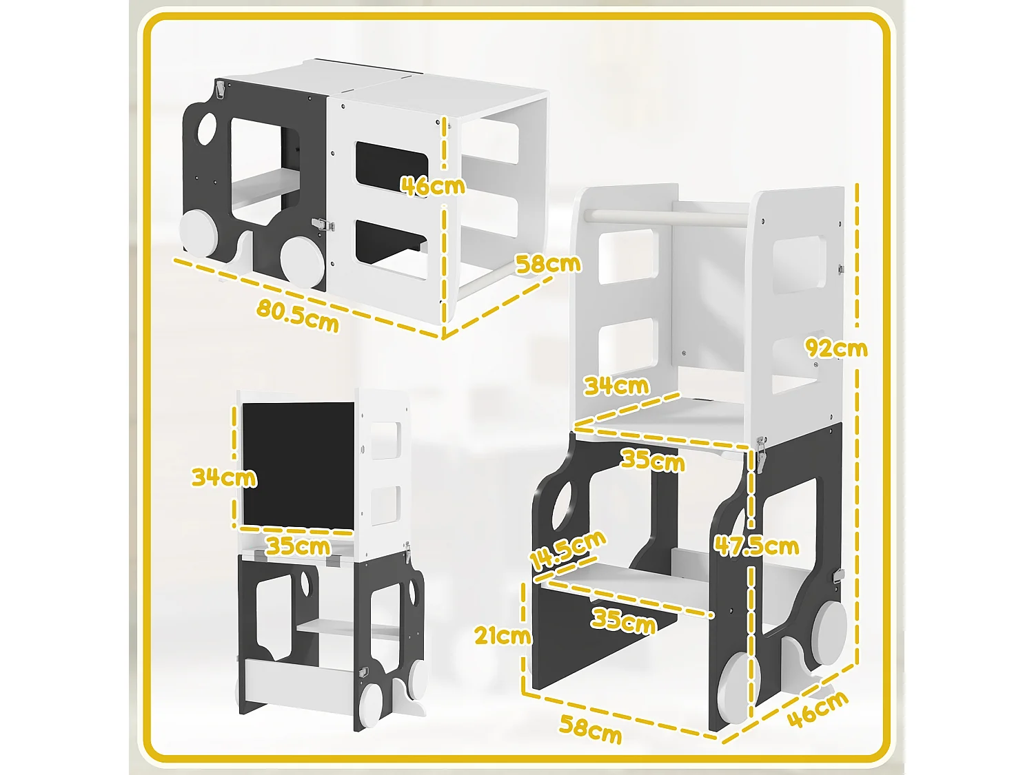 Scala montessori 4 in 1 con 2 lavagne e set tavolo e sedia bianco