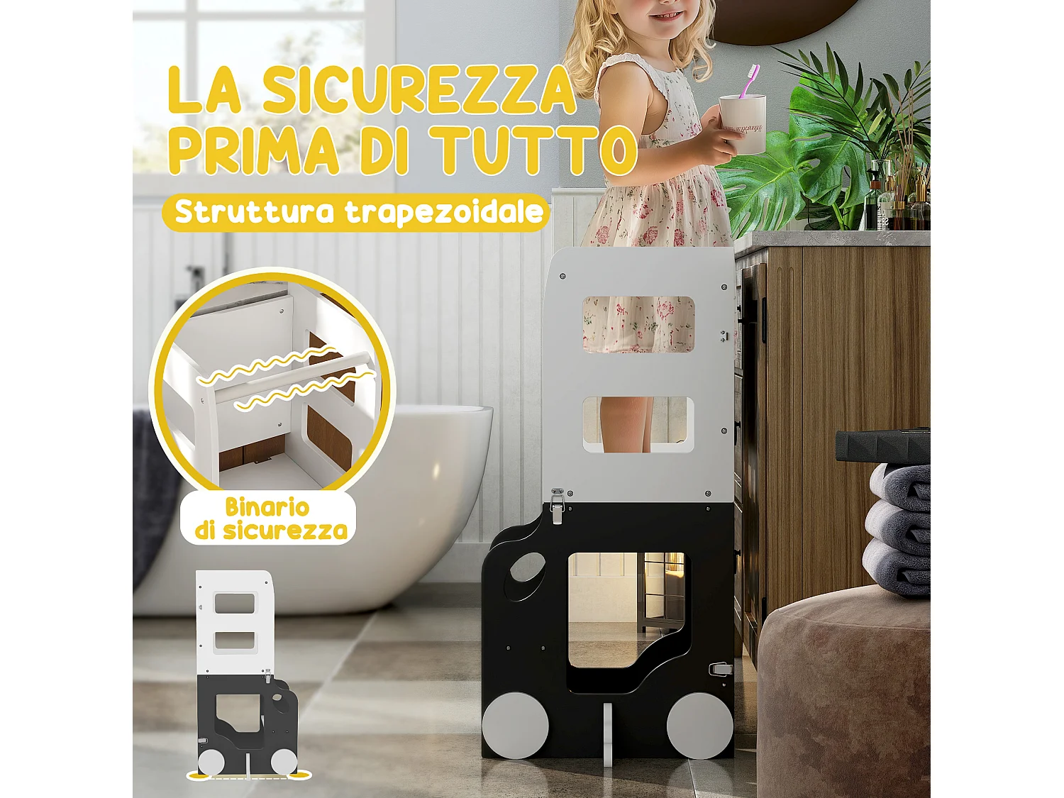 Scala montessori 4 in 1 con 2 lavagne e set tavolo e sedia bianco