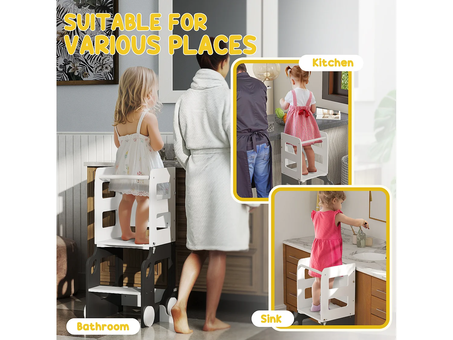 Scala montessori 4 in 1 con 2 lavagne e set tavolo e sedia bianco