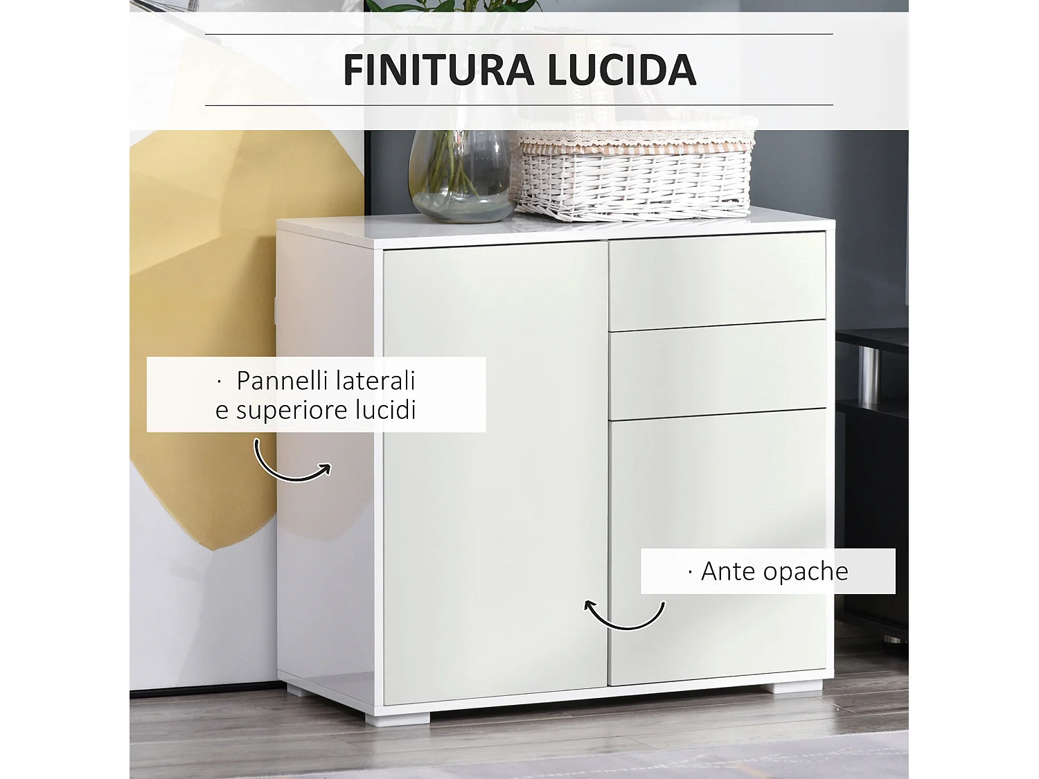 Mobiletto multiuso 2 cassetti e armadietti apertura a pressione