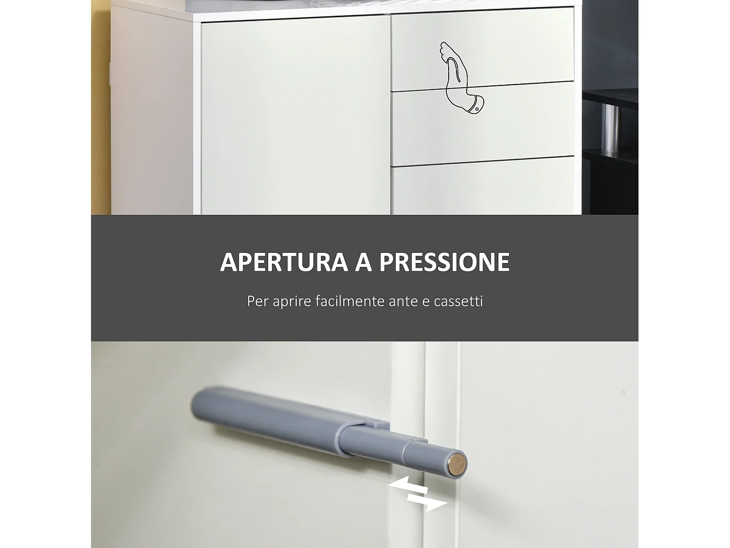 Mobiletto multiuso 2 cassetti e armadietti apertura a pressione