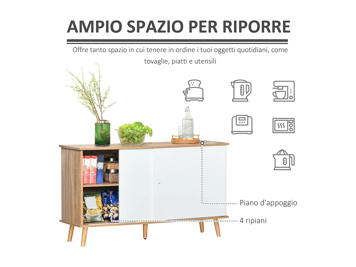 Mobile cucina credenza moderna con mensole regolabili