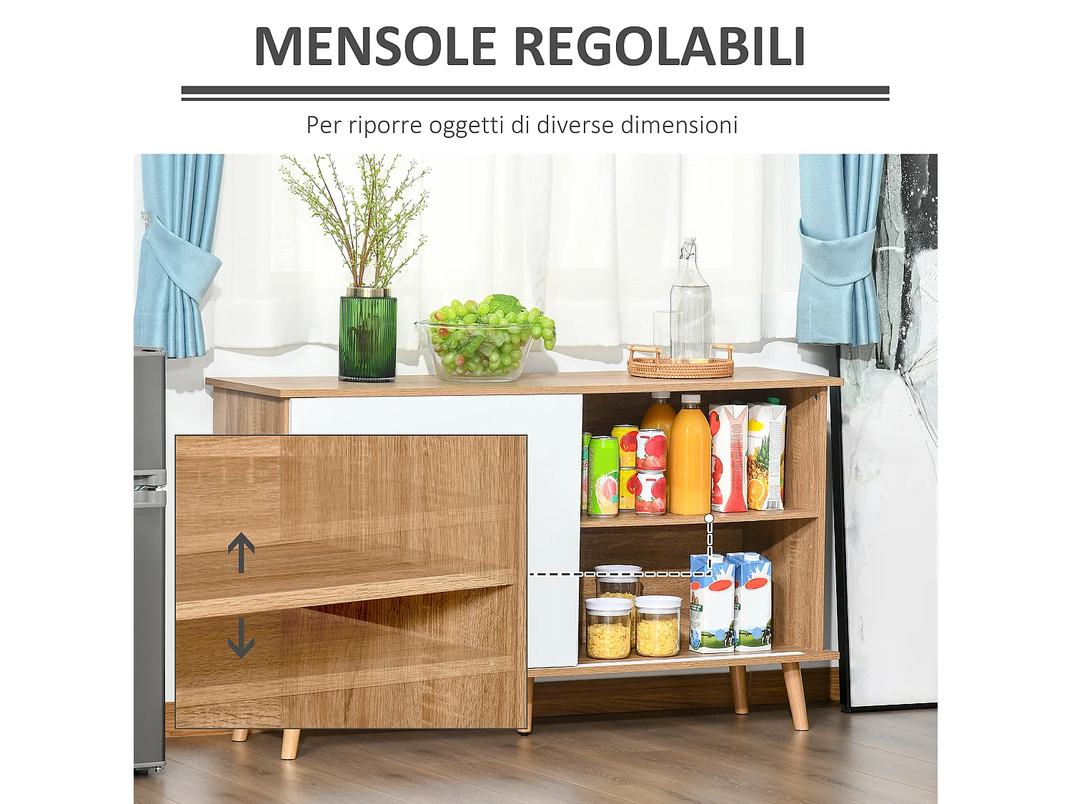 Mobile cucina credenza moderna con mensole regolabili