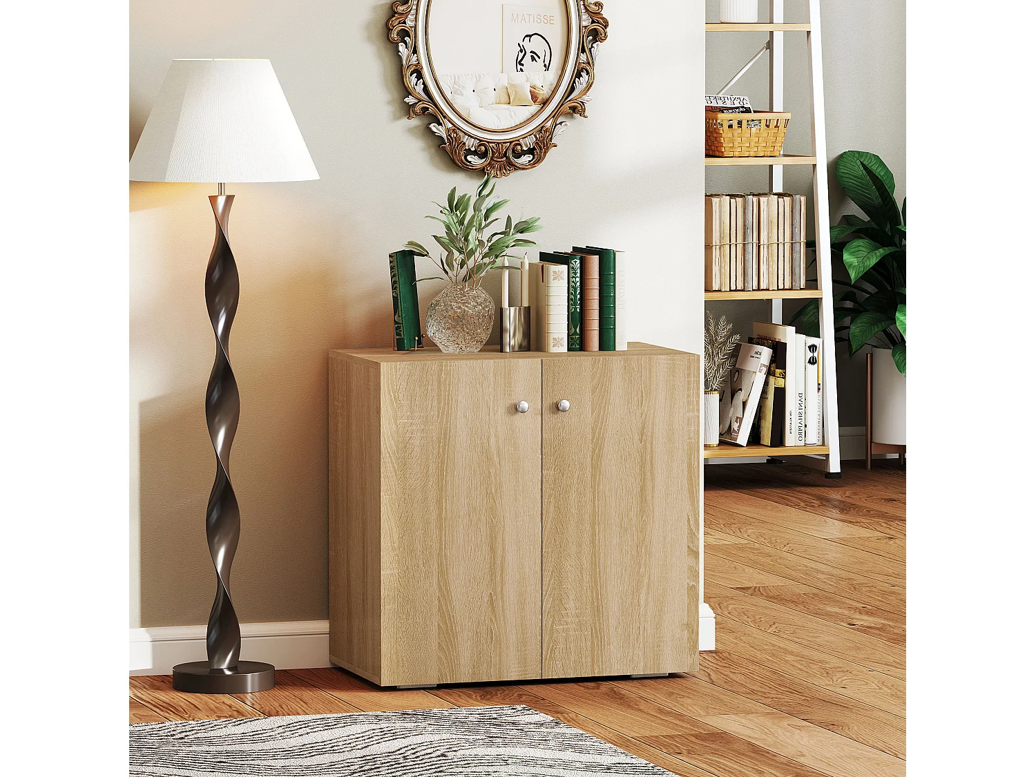 Mobiletto multiuso a 2 ante mobiletto soggiorno o ufficio in legno