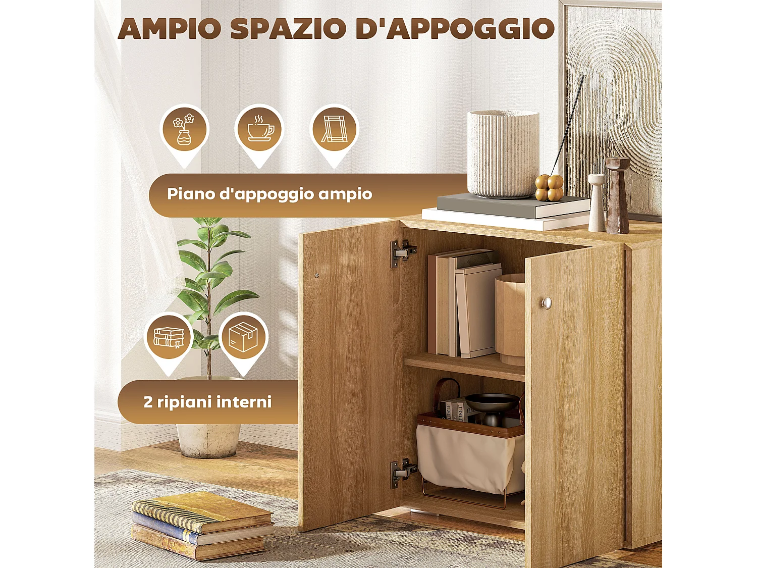 Mobiletto multiuso a 2 ante mobiletto soggiorno o ufficio in legno
