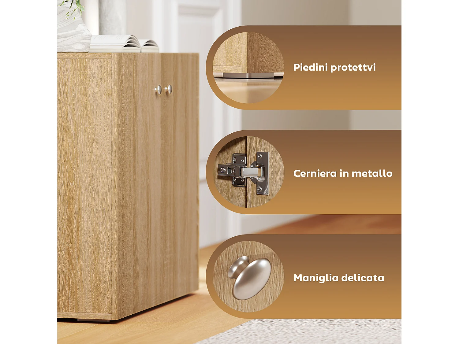 Mobiletto multiuso a 2 ante mobiletto soggiorno o ufficio in legno