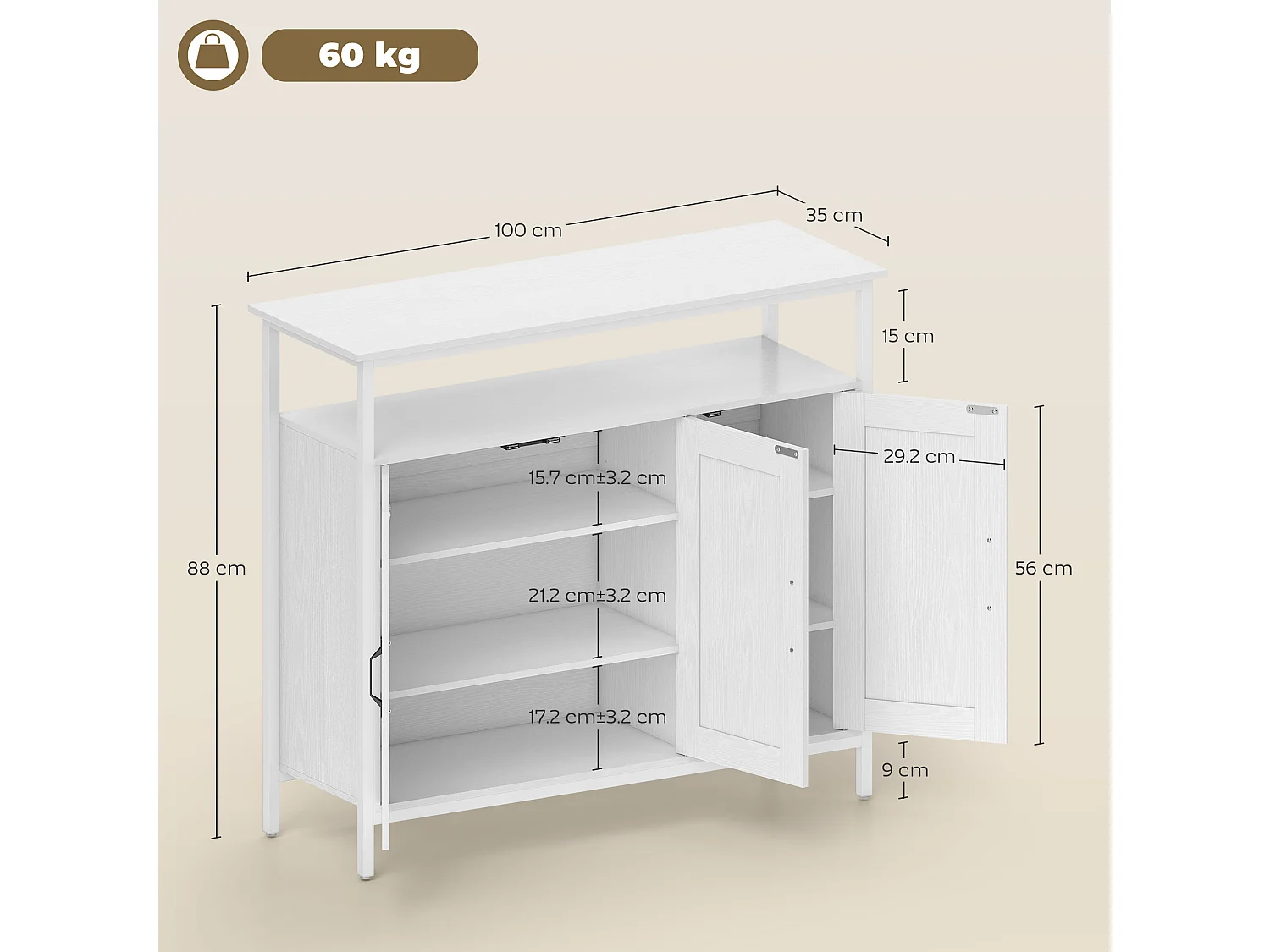 Credenza cucina con ripiano aperto e 2 armadietti mobile cucina