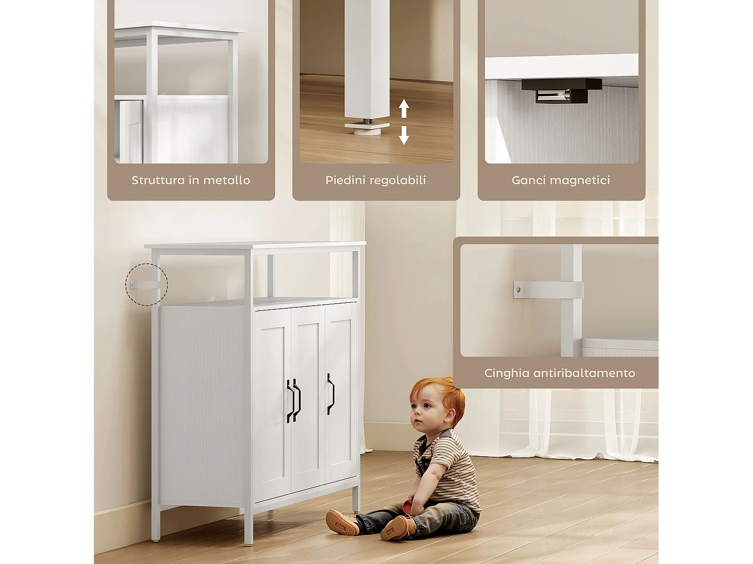 Credenza cucina con ripiano aperto e 2 armadietti mobile cucina