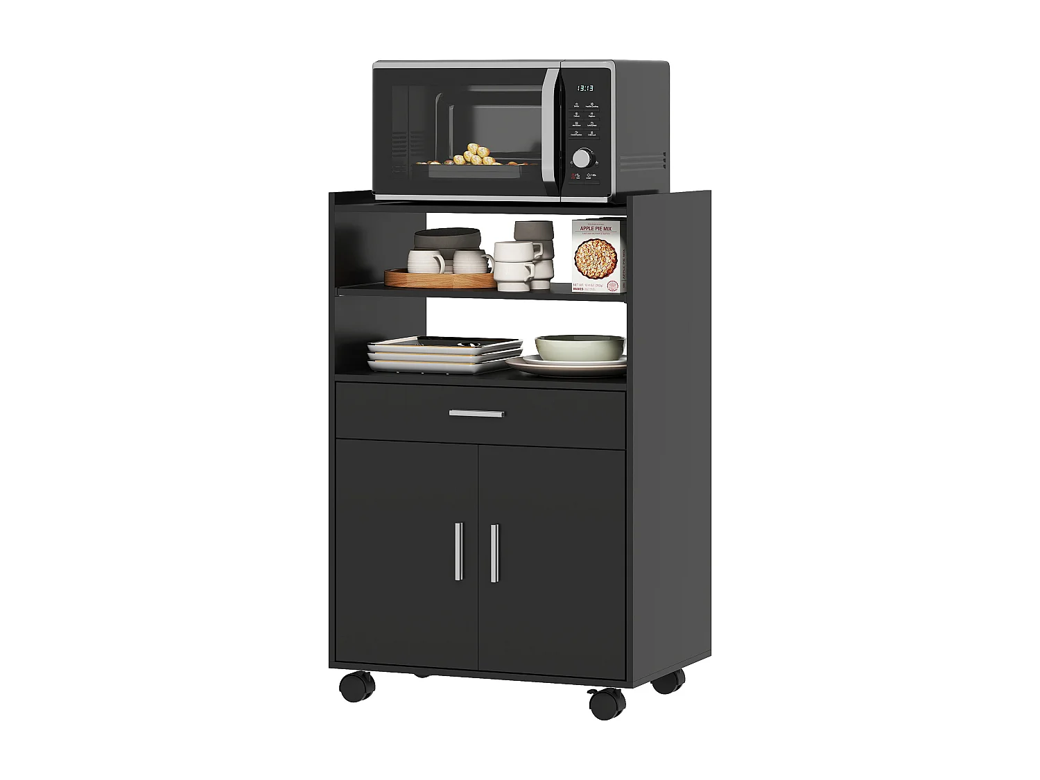 Mobile microonde con ruote credenza cucina con cassetto piano per elettrodomestici,