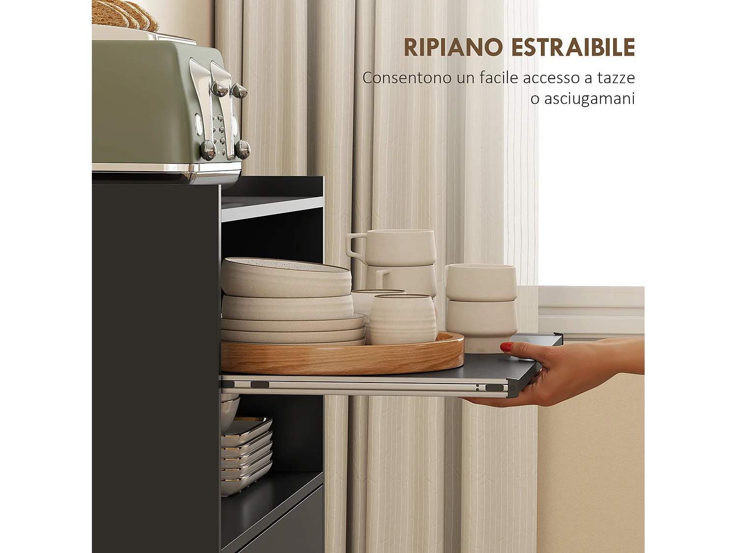 Mobile microonde con ruote credenza cucina con cassetto piano per elettrodomestici,