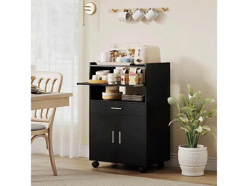 Mobile microonde con ruote credenza cucina con cassetto piano per elettrodomestici,