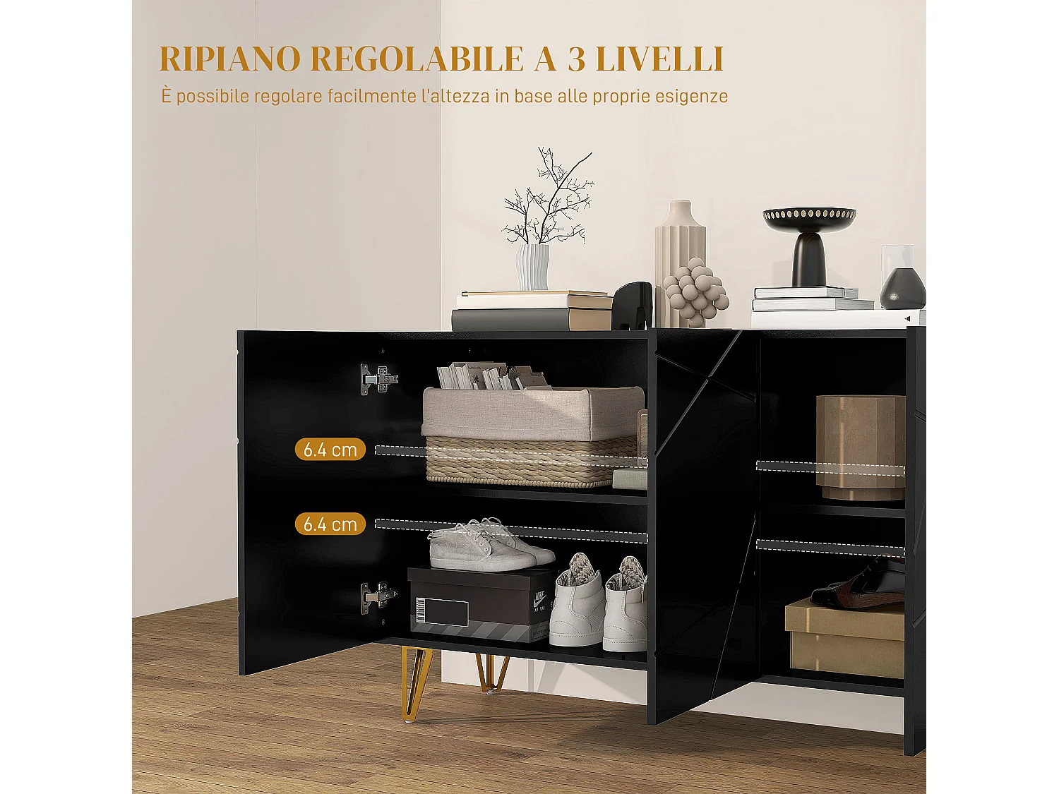 Mobile contenitore con 2 armadietti e ripiano regolabile a 3 livelli