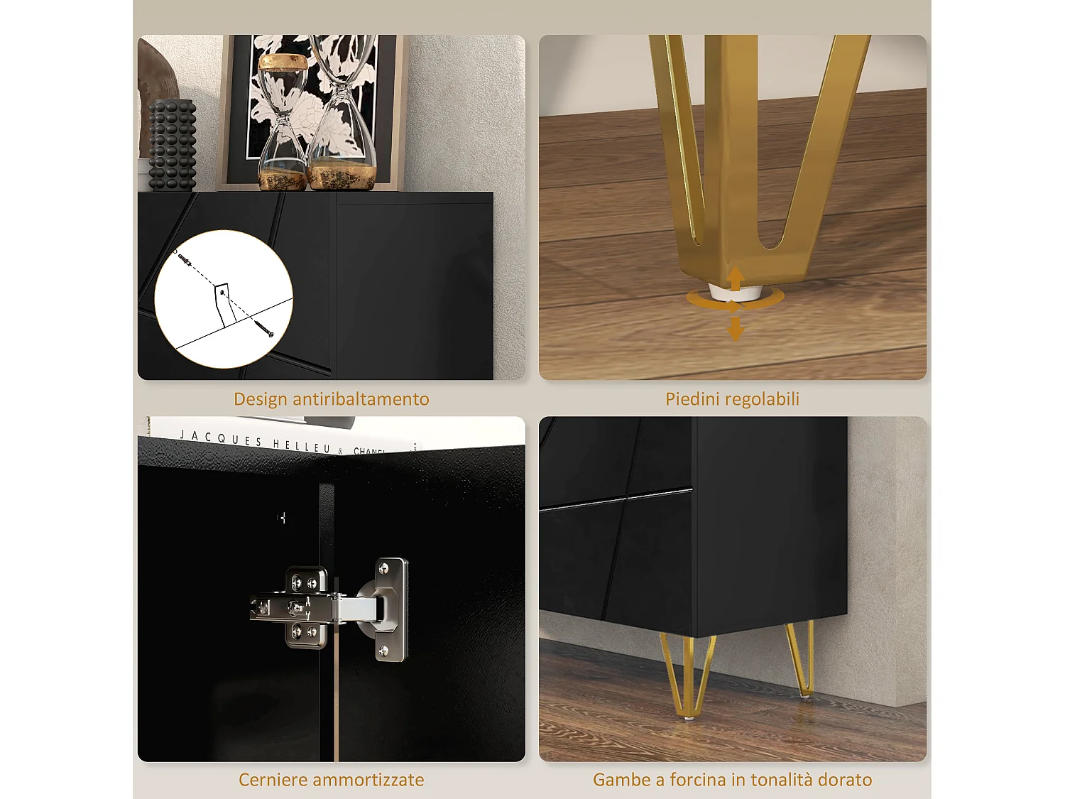 Mobile contenitore con 2 armadietti e ripiano regolabile a 3 livelli