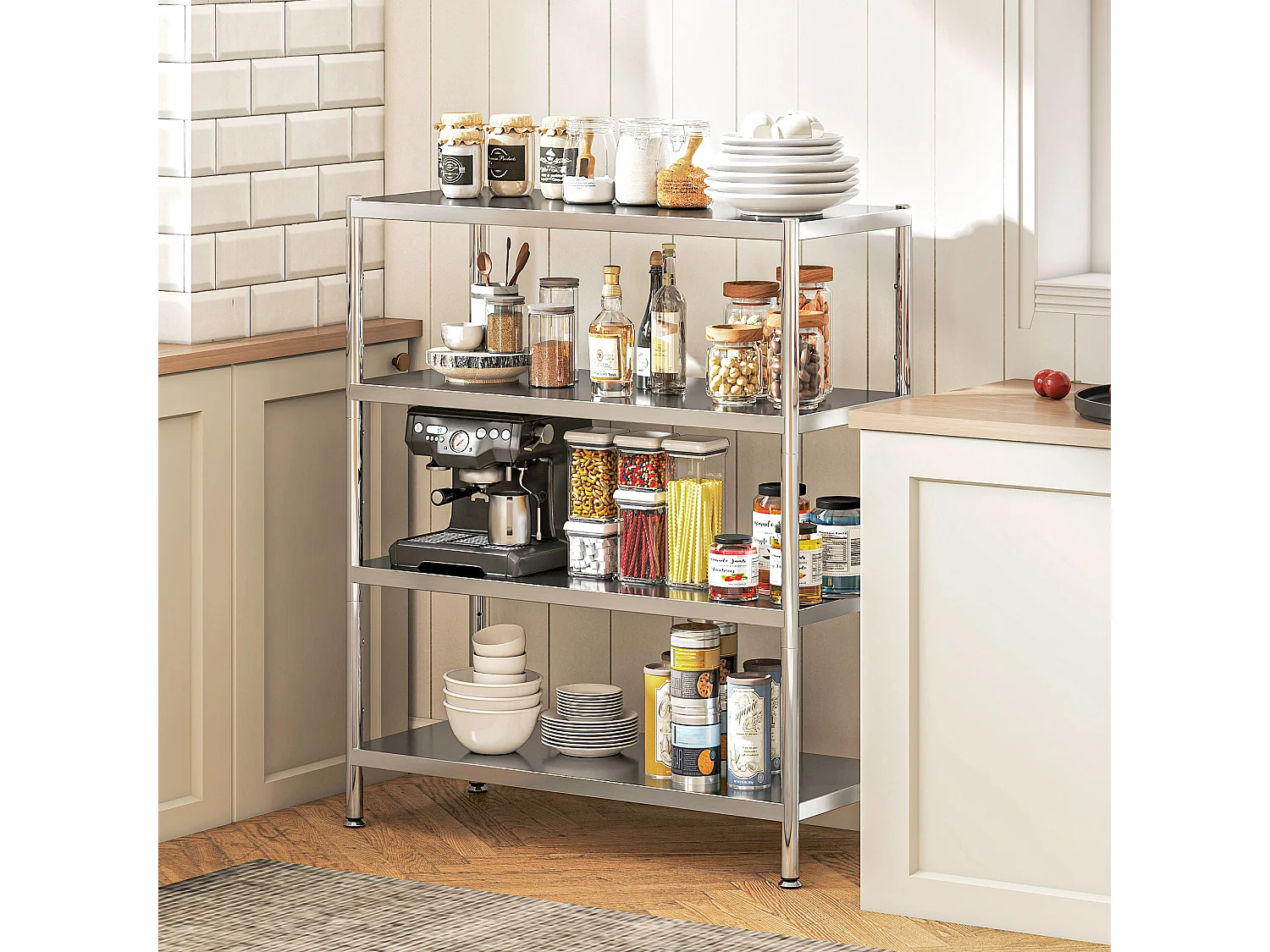 Scaffale in metallo a 4 livelli regolabili su 10 altezze diverse