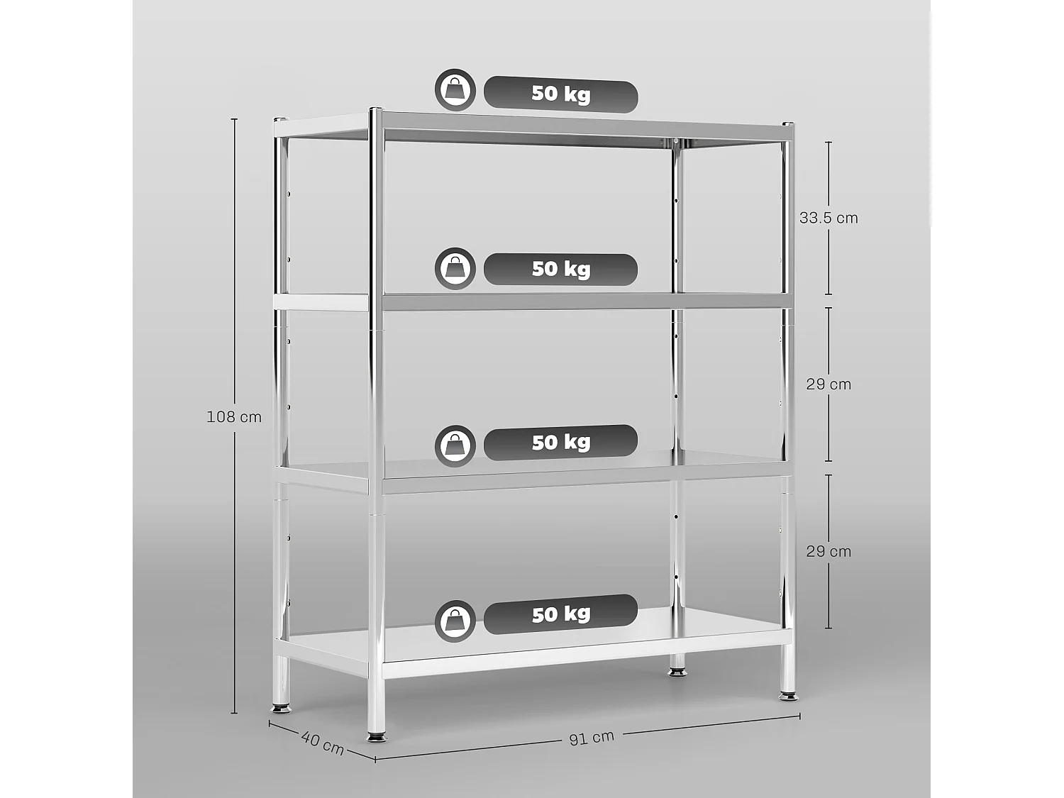 Scaffale in metallo a 4 livelli regolabili su 10 altezze diverse