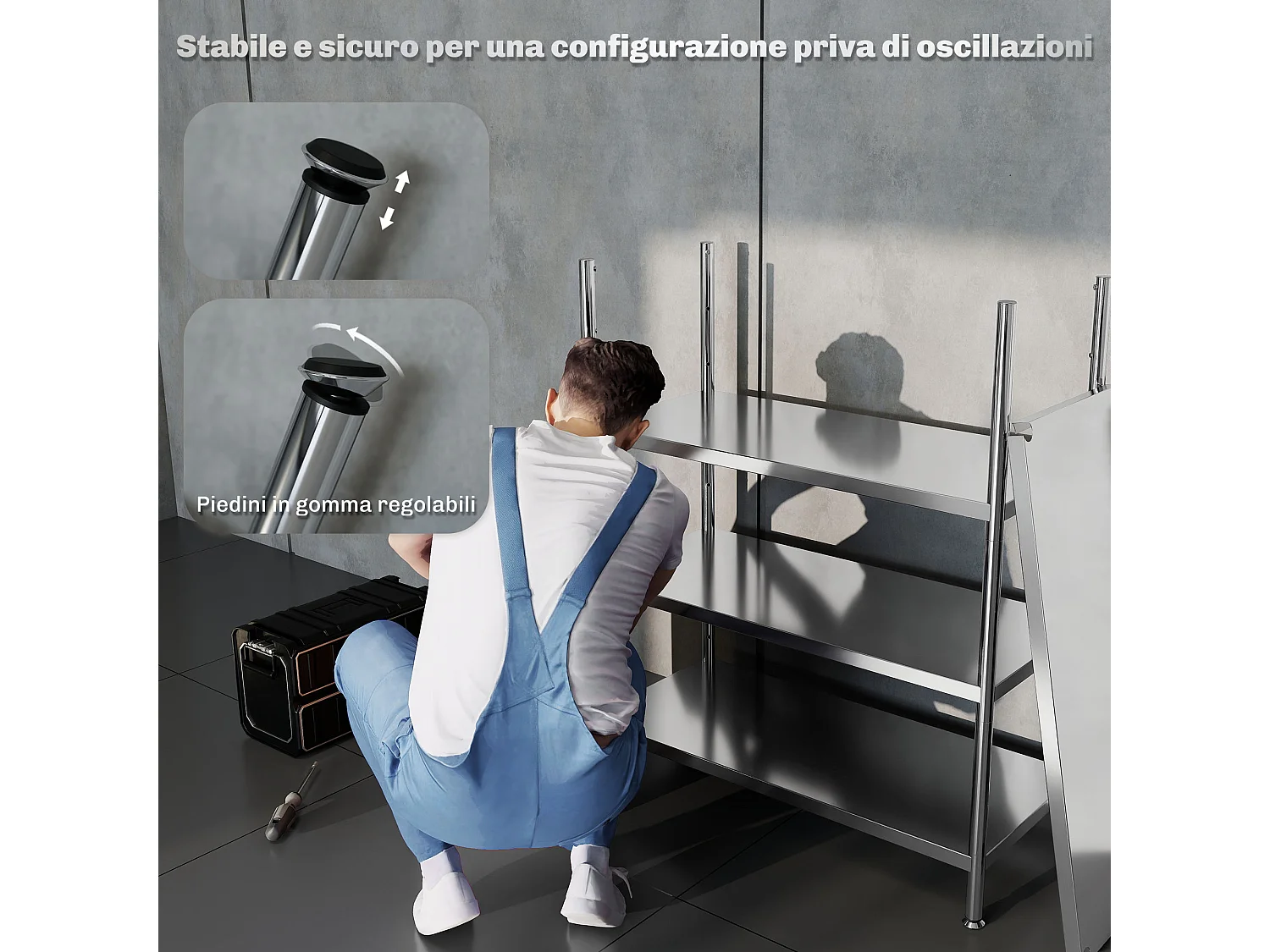 Scaffale in metallo a 4 livelli regolabili su 10 altezze diverse