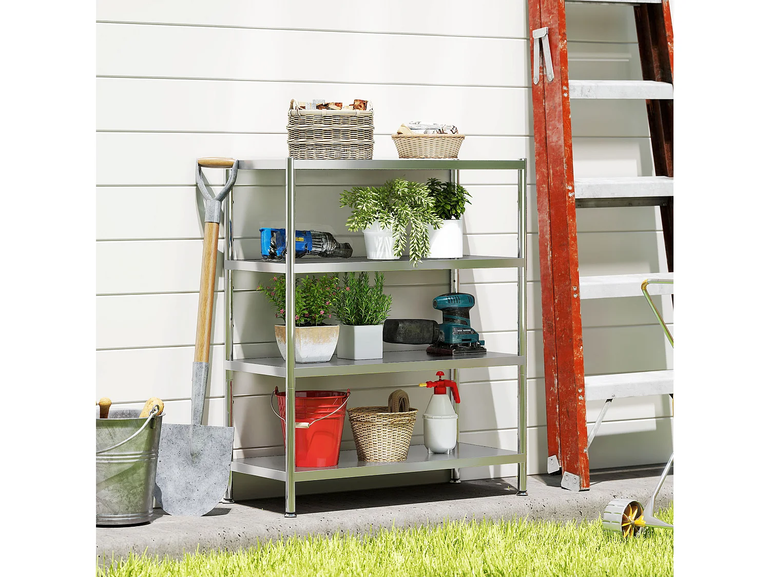 Scaffale in metallo a 4 livelli regolabili su 10 altezze diverse