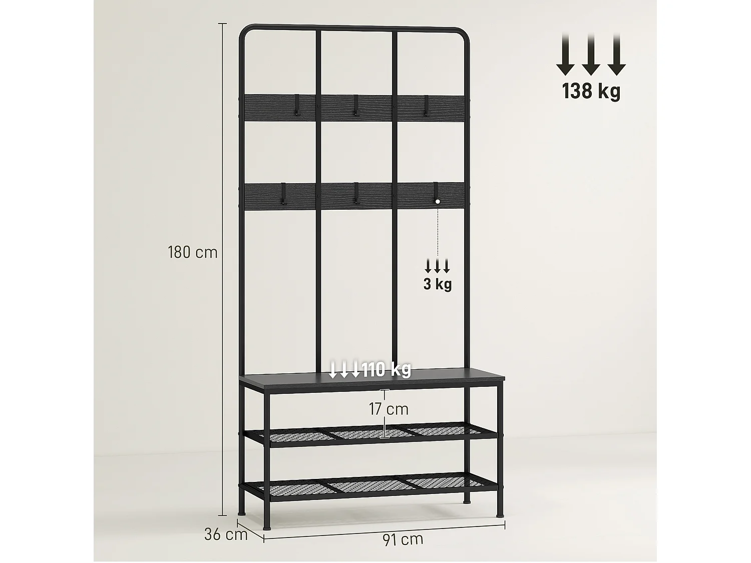 Appendiabiti da ingresso 3 in 1 con scarpiera attaccapanni stile industriale con panca
