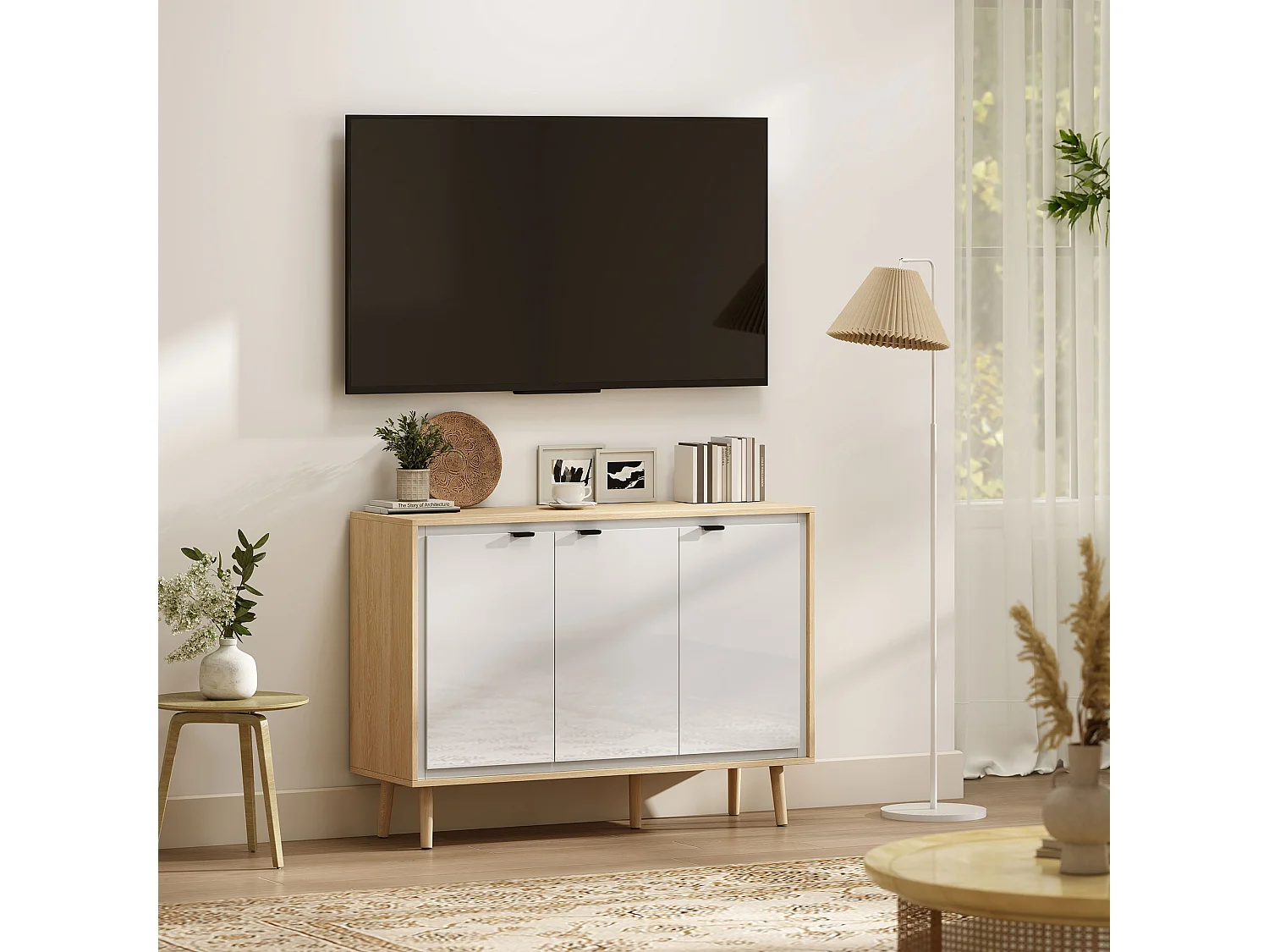 Credenza cucina con 3 ante mobile cucina moderno con ripiano regolabile e piedi in legno