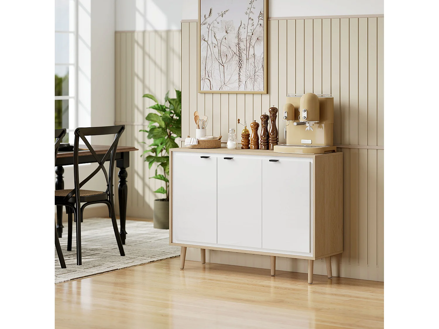 Credenza cucina con 3 ante mobile cucina moderno con ripiano regolabile e piedi in legno