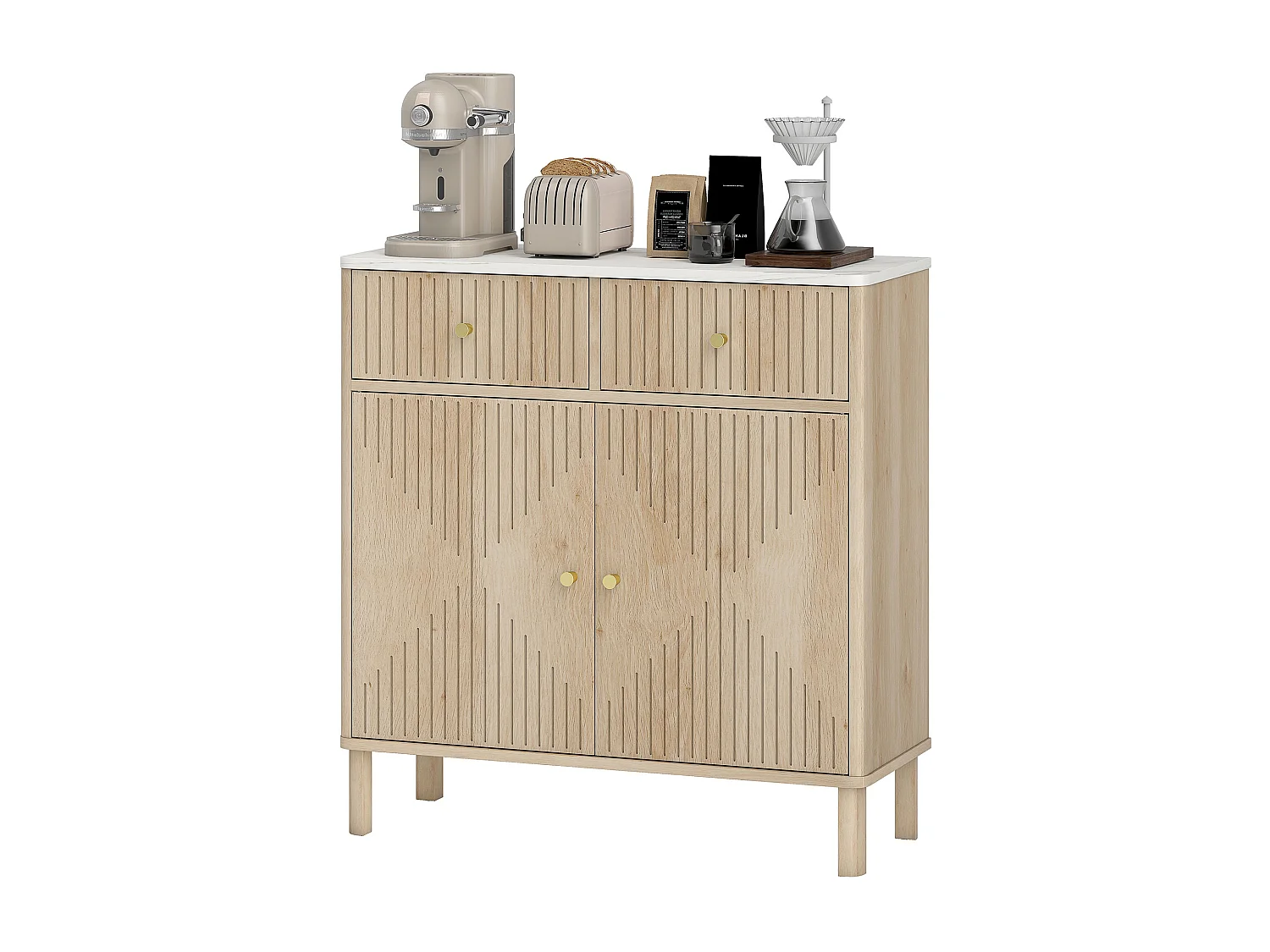 Credenza cucina con 2 cassetti silenziosi e piano d'appoggio effetto marmo